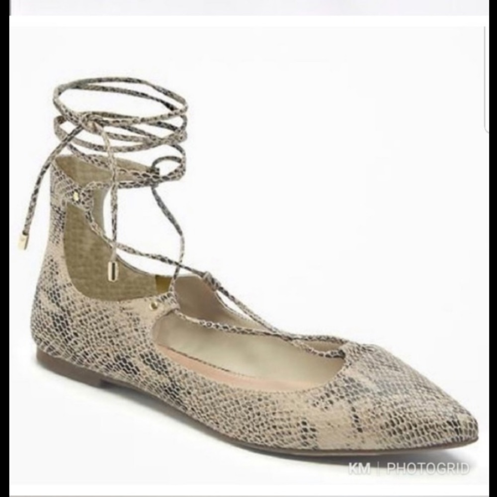 snake skin lace up flats